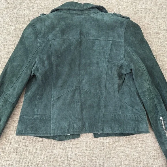 Elegant Dark Green Suede Leather Jacket - Picture 2 of 4